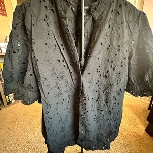 Ann Taylor Black Eyelet Print Blouse